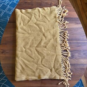 IKEA OMTÄNKSAM Woven 100% Wool Fringe Throw Blanket, Mustard Yellow